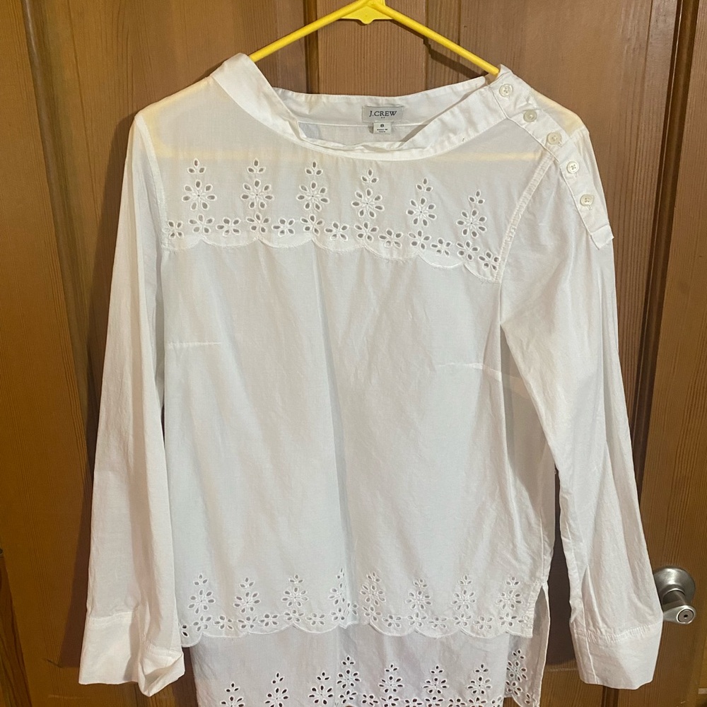 J. Crew White Eyelet detail Blouse